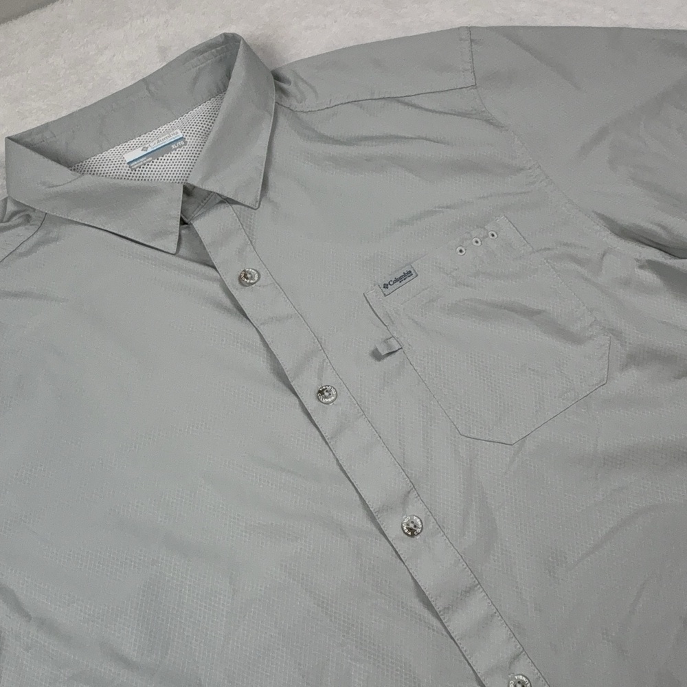 Columbia PFG Button Up Shirt Men XL Gray Short Sleeve Omni Shade Regular Fit